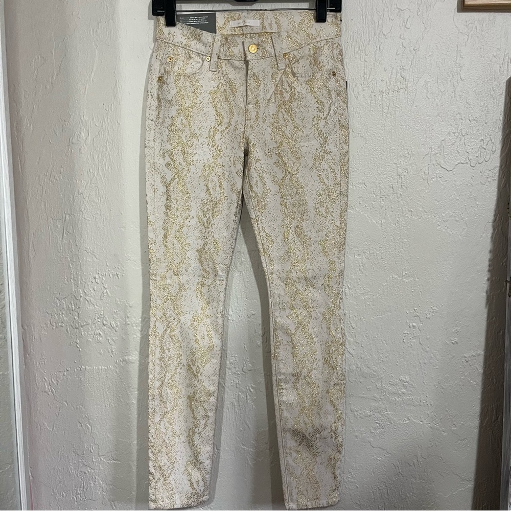 NWT 7 For All Mankind White/Gold Snake Print Skinny Jeans Size 25 - Picture 5 of 12
